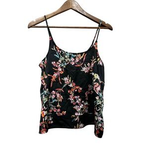 JOYSUPN Floral Cami Tank Top Black Pink Orange Women's Size M